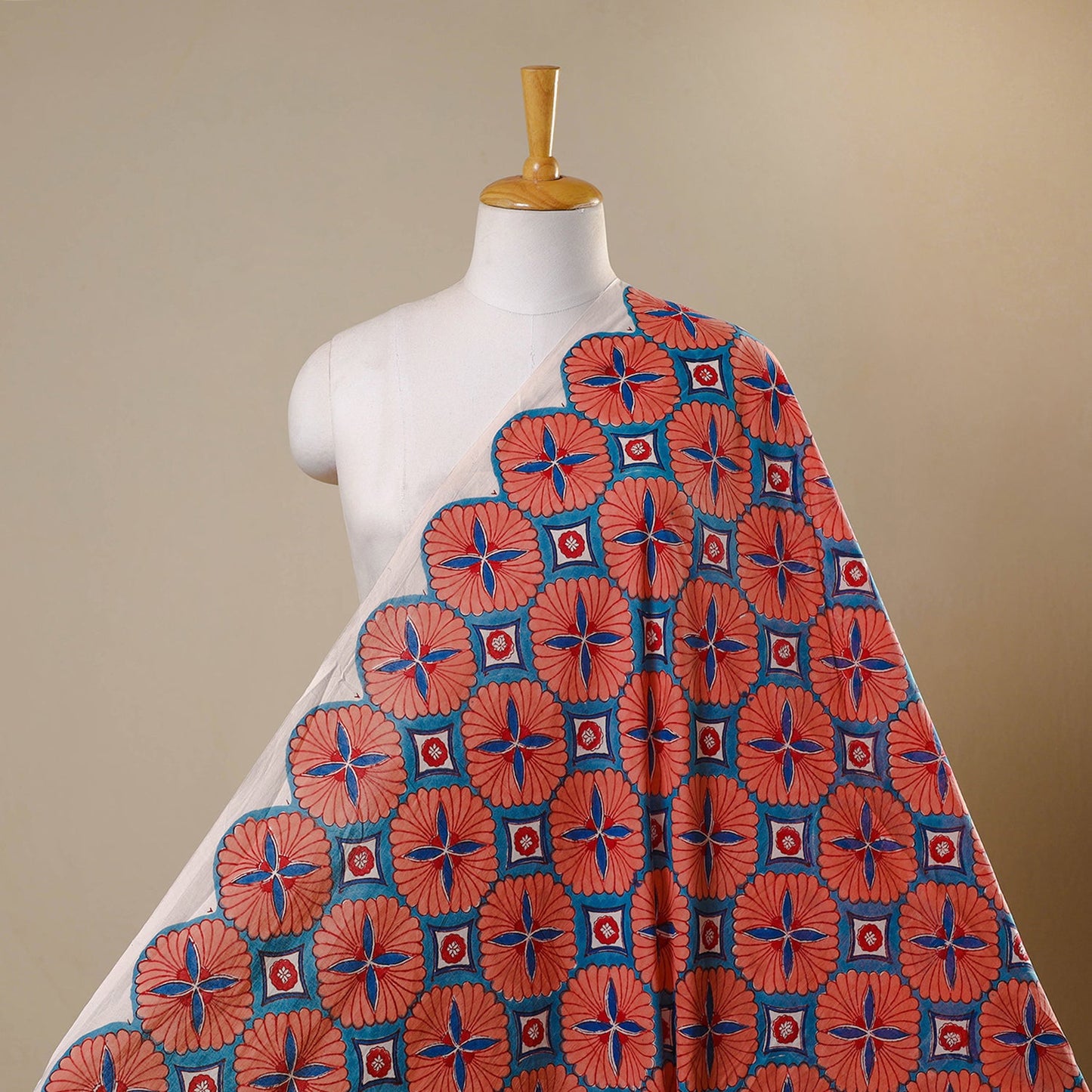 Red Block Print Cotton Sanganeri Fabric