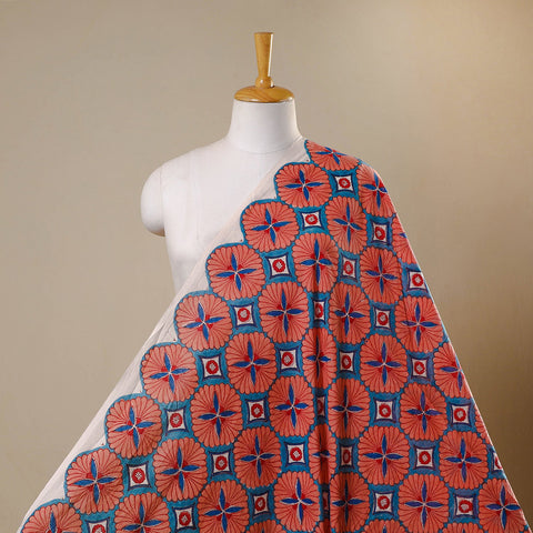 Red Block Print Cotton Sanganeri Fabric