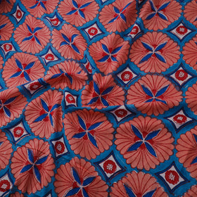 Red Block Print Cotton Sanganeri Fabric