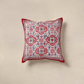 Red - cotton sanganeri floral cushion cover (16 x 16 in) 07