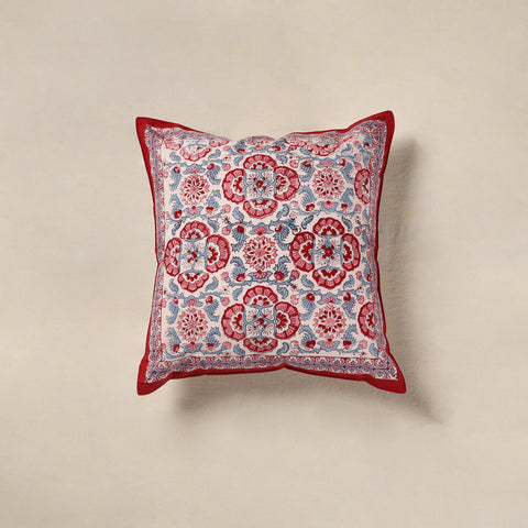 Red - cotton sanganeri floral cushion cover (16 x 16 in) 07