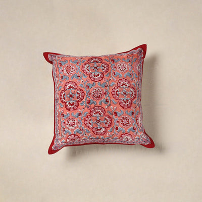 Red - cotton sanganeri floral cushion cover (16 x 16 in) 14