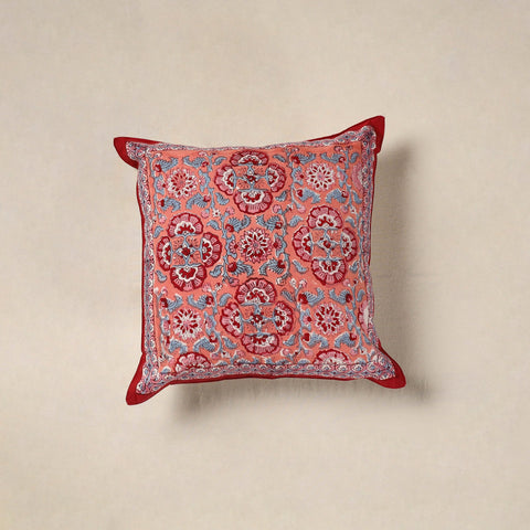 Red - cotton sanganeri floral cushion cover (16 x 16 in) 14