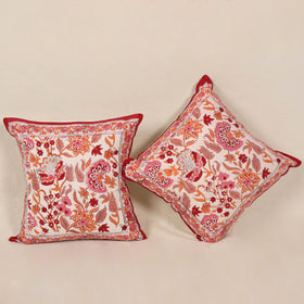 Red - cotton sanganeri floral cushion cover (set of 5) 24