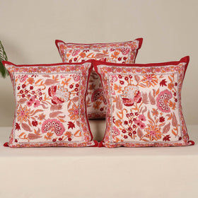 Red - cotton sanganeri floral cushion cover (set of 5) 24