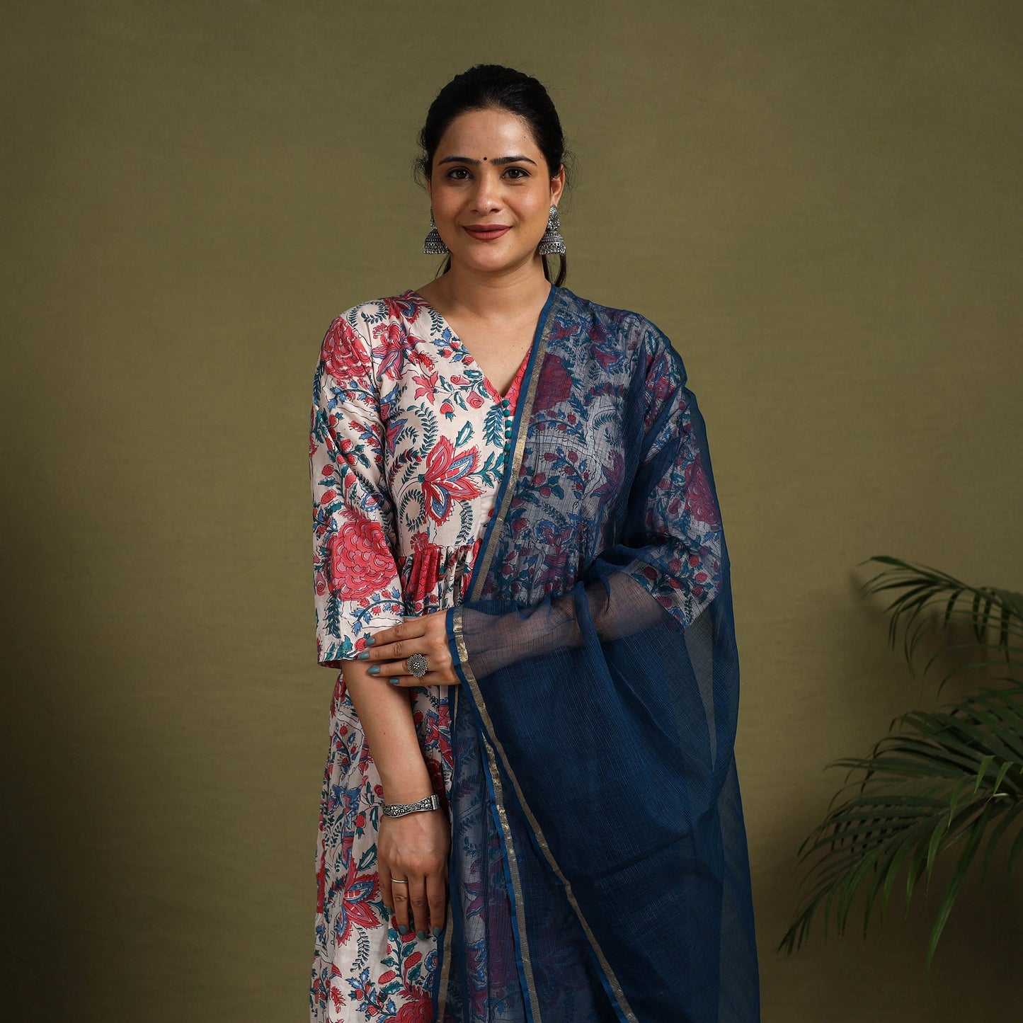 Red Block Print Cotton Sanganeri Kurta Set (Set of 3)