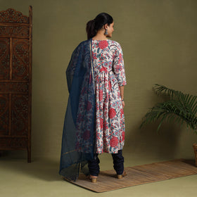 Red Block Print Cotton Sanganeri Kurta Set (Set of 3)