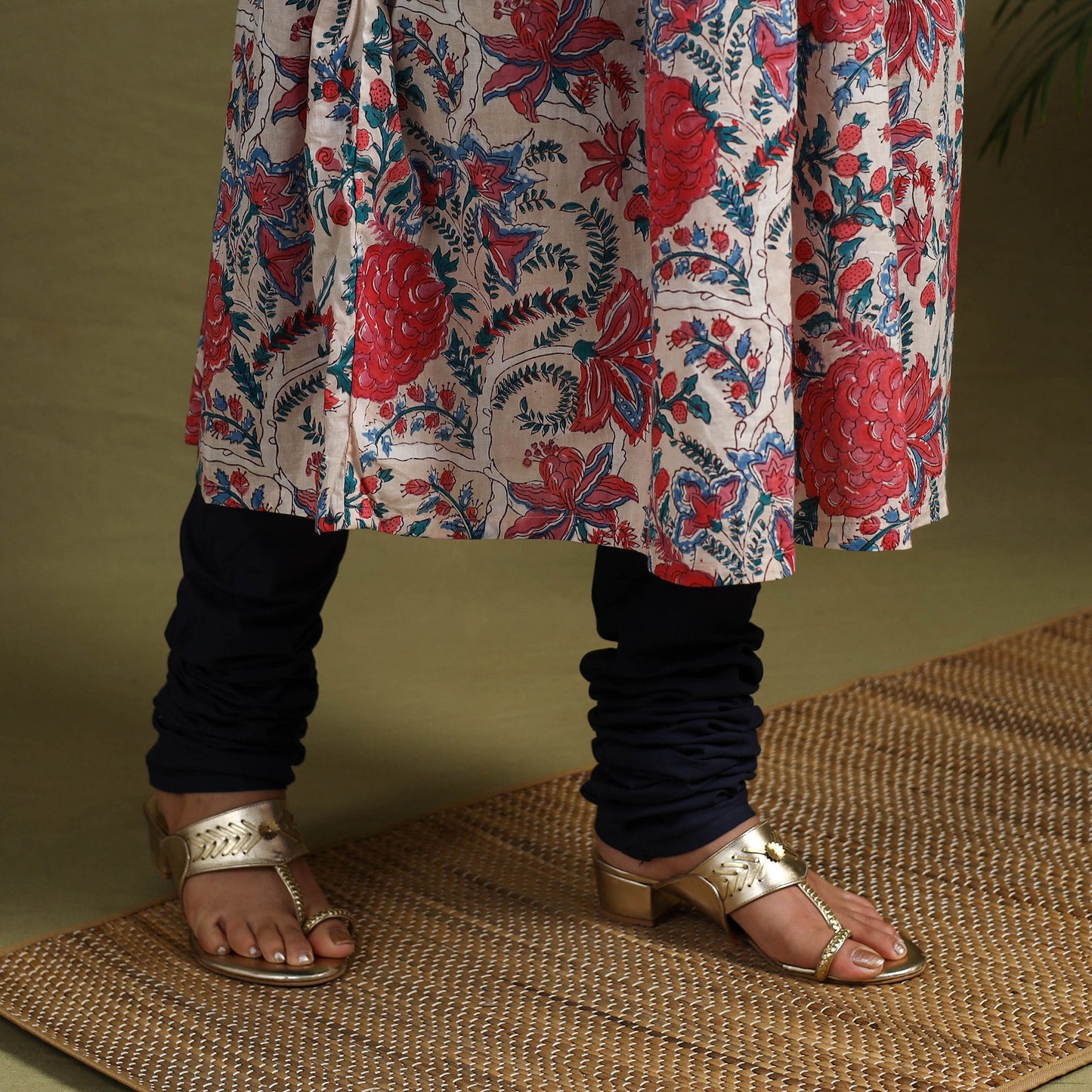 Red Block Print Cotton Sanganeri Kurta Set (Set of 3)