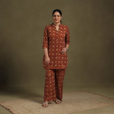 Red Cotton Sanganeri Block Print Co-Ord Set