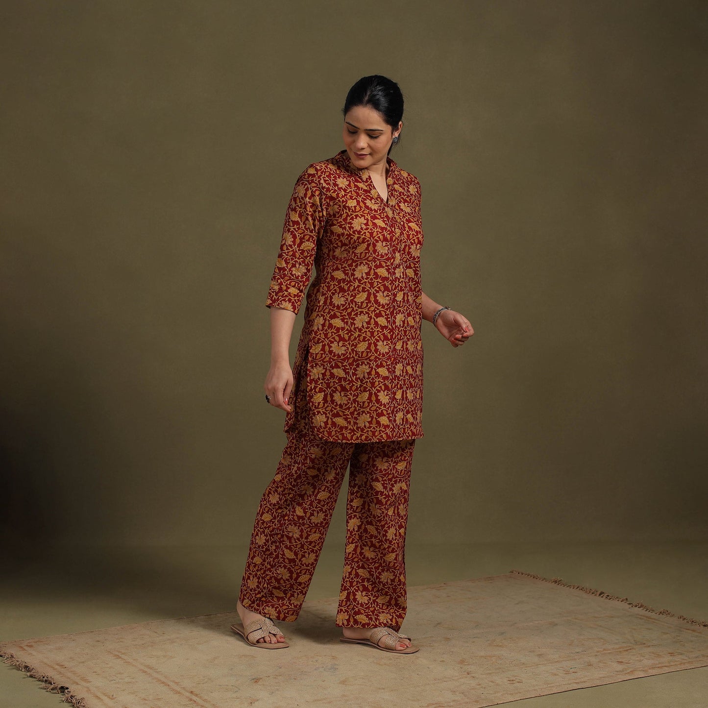 Red Cotton Sanganeri Block Print Co-Ord Set