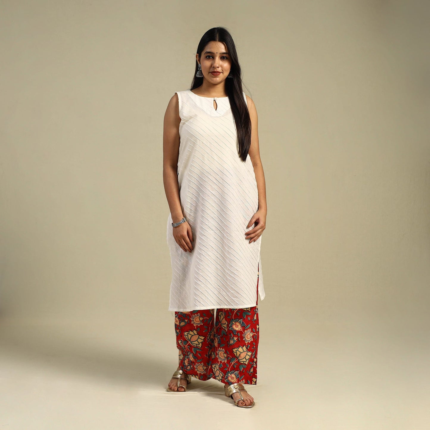 Red Block Print Cotton Sanganeri Palazzo 