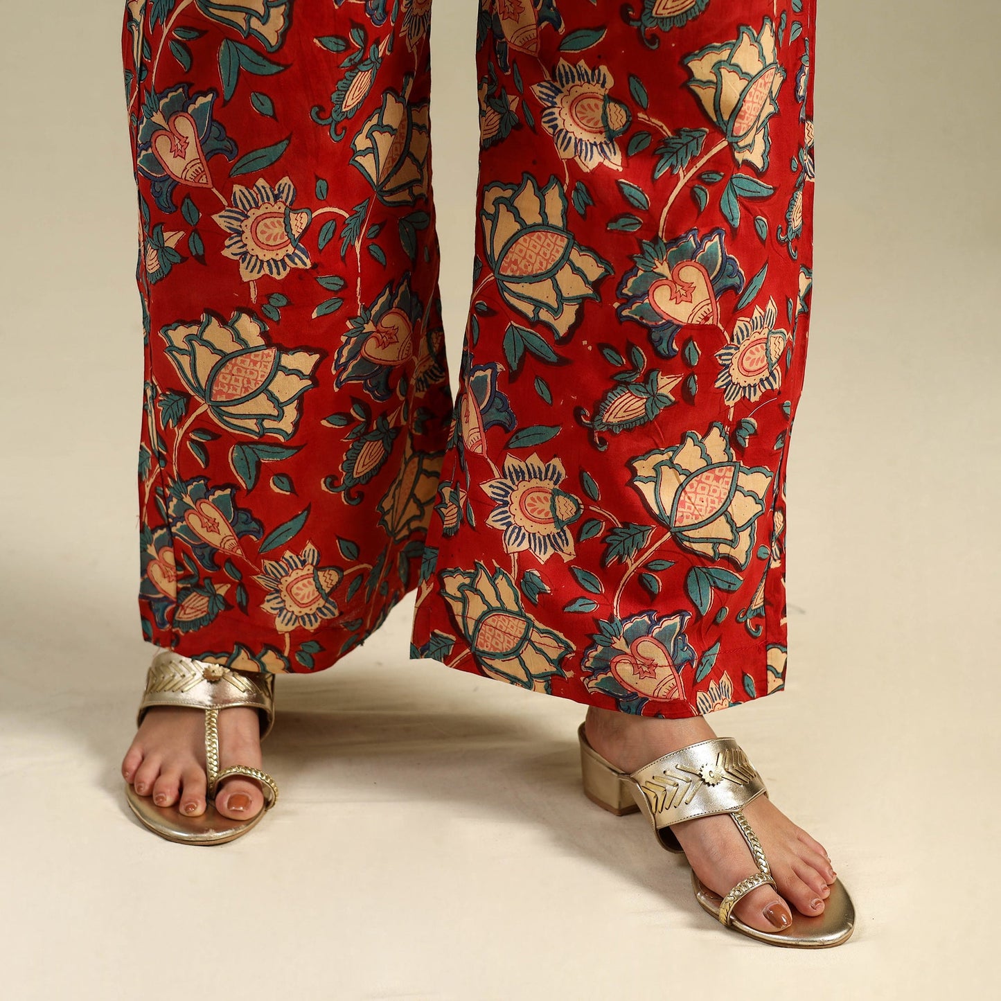 Red Block Print Cotton Sanganeri Palazzo 