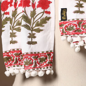 Red - cotton sanganeri stole with pom 30 - handcrafted