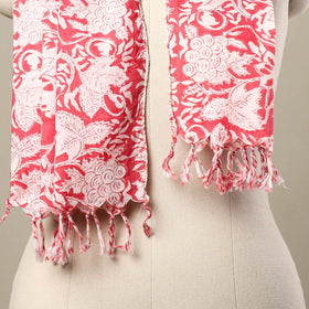 Red - cotton sanganeri stole with tassels 131 - handcrafted