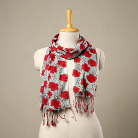 Red - cotton sanganeri stole with tassels 132 - handcrafted