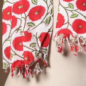 Red - cotton sanganeri stole with tassels 23 - handcrafted