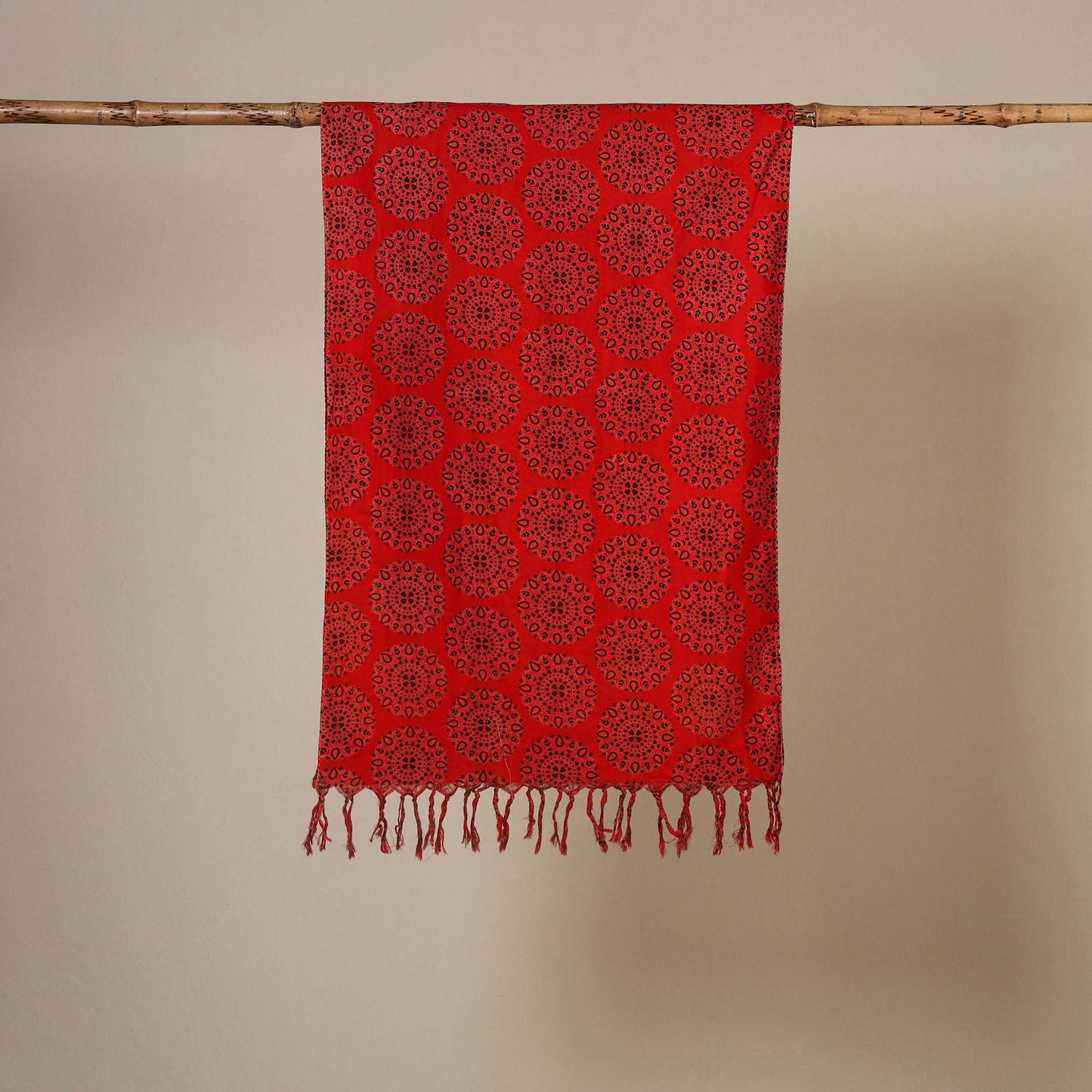 Block Print Cotton Sanganeri Stole with Tassels