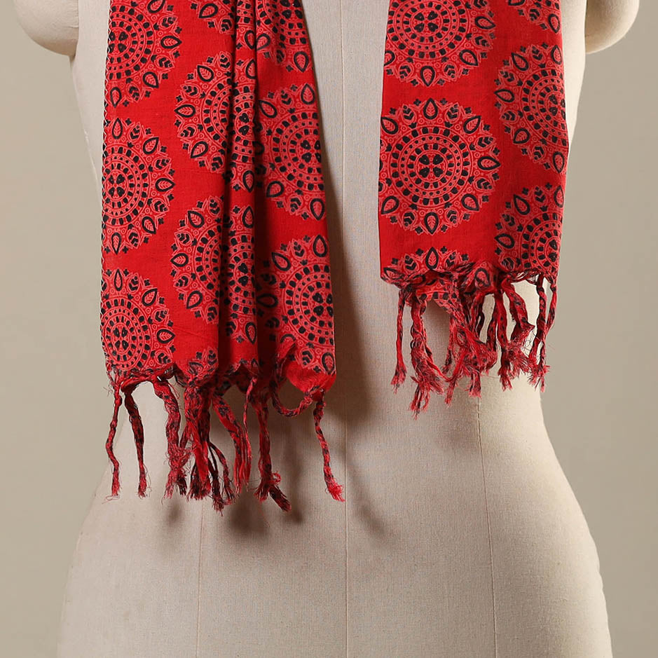 Block Print Cotton Sanganeri Stole with Tassels