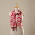 Red Block Print Cotton Sanganeri Stole with Tassels