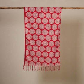 Red Block Print Cotton Sanganeri Stole with Tassels