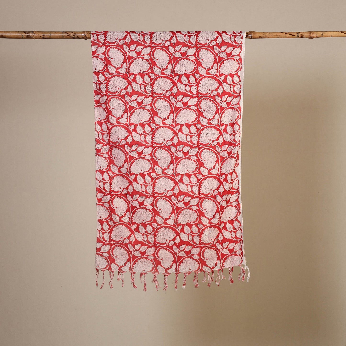 Block Print Cotton Sanganeri Stole with Tassels