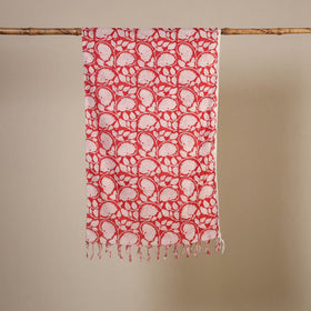 Block Print Cotton Sanganeri Stole with Tassels
