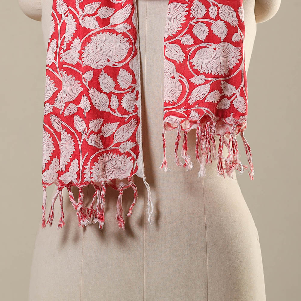 Block Print Cotton Sanganeri Stole with Tassels