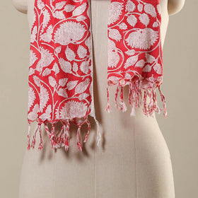 Block Print Cotton Sanganeri Stole with Tassels