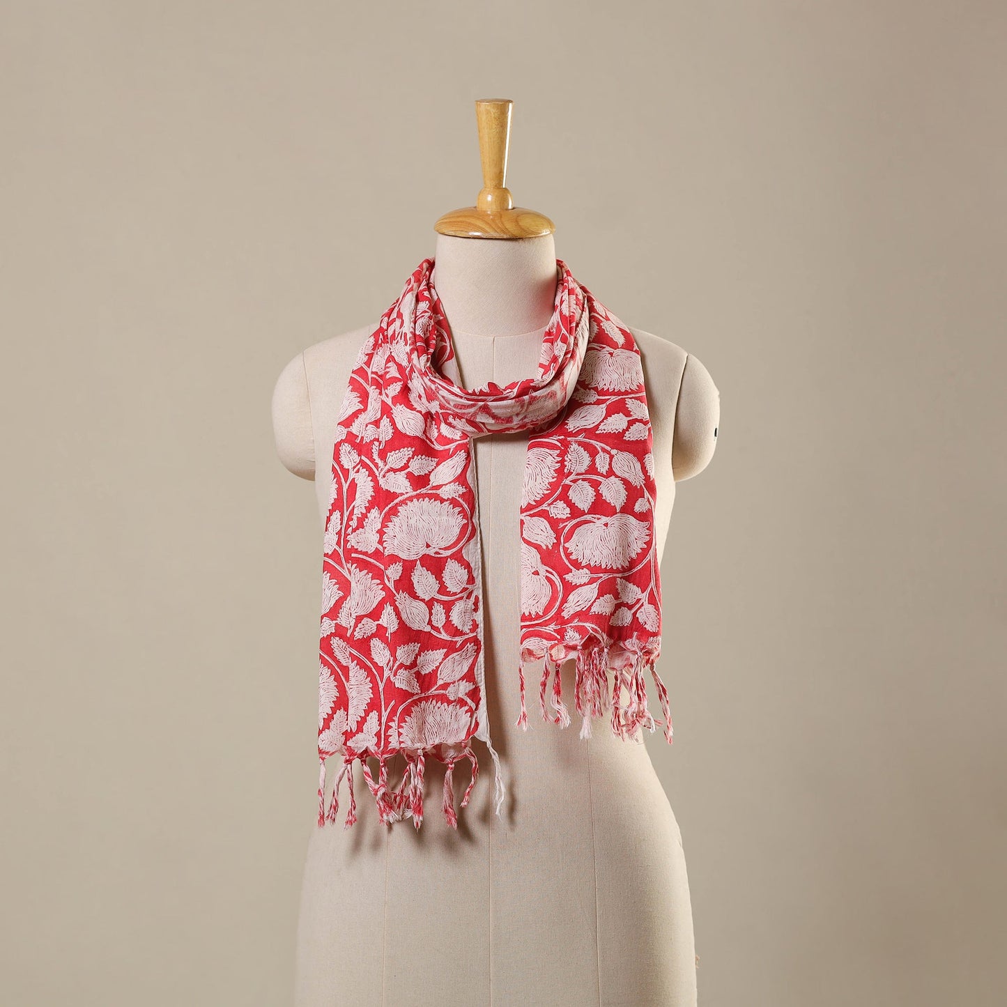 Block Print Cotton Sanganeri Stole with Tassels