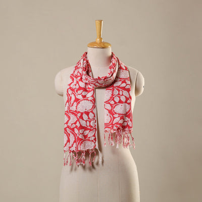 Block Print Cotton Sanganeri Stole with Tassels