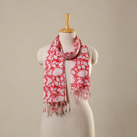 Block Print Cotton Sanganeri Stole with Tassels