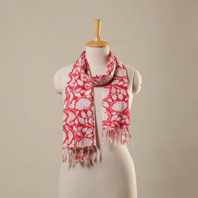 Block Print Cotton Sanganeri Stole with Tassels