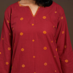 Red - cotton short jacquard kurta with hand embroidery 04