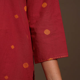 Red - cotton short jacquard kurta with hand embroidery 04