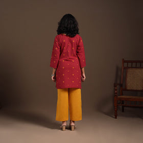 Red - cotton short jacquard kurta with hand embroidery 04