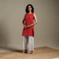 Red - cotton short pochampally ikat kurta 12 - handcrafted