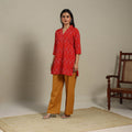 Red - cotton short pochampally ikat kurta with embroidery