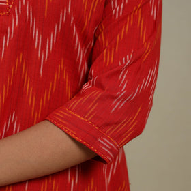 Red - cotton short pochampally ikat kurta with embroidery