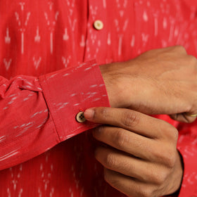  Red Cotton Short Pochampally Ikat Kurta for Men