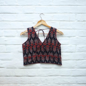 Red Block Print Cotton Stitched Ajrakh Blouse 