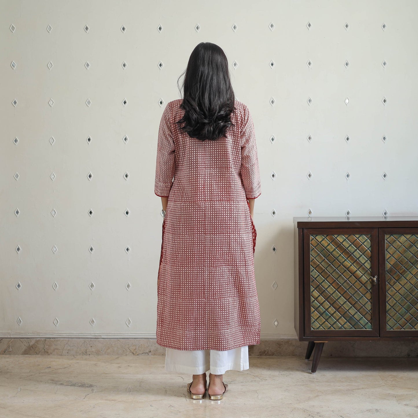 Buy Red Block Print Cotton Straight Bagh Kurta for Women