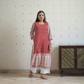 Buy Red Block Print Cotton Straight Bagh Kurta for Women