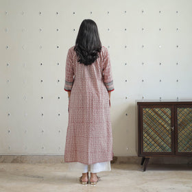  Red Block Print Cotton Straight Bagh Kurta for Women