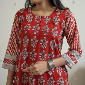 Buy Red Block Print Cotton Straight Bagh Kurta For Women