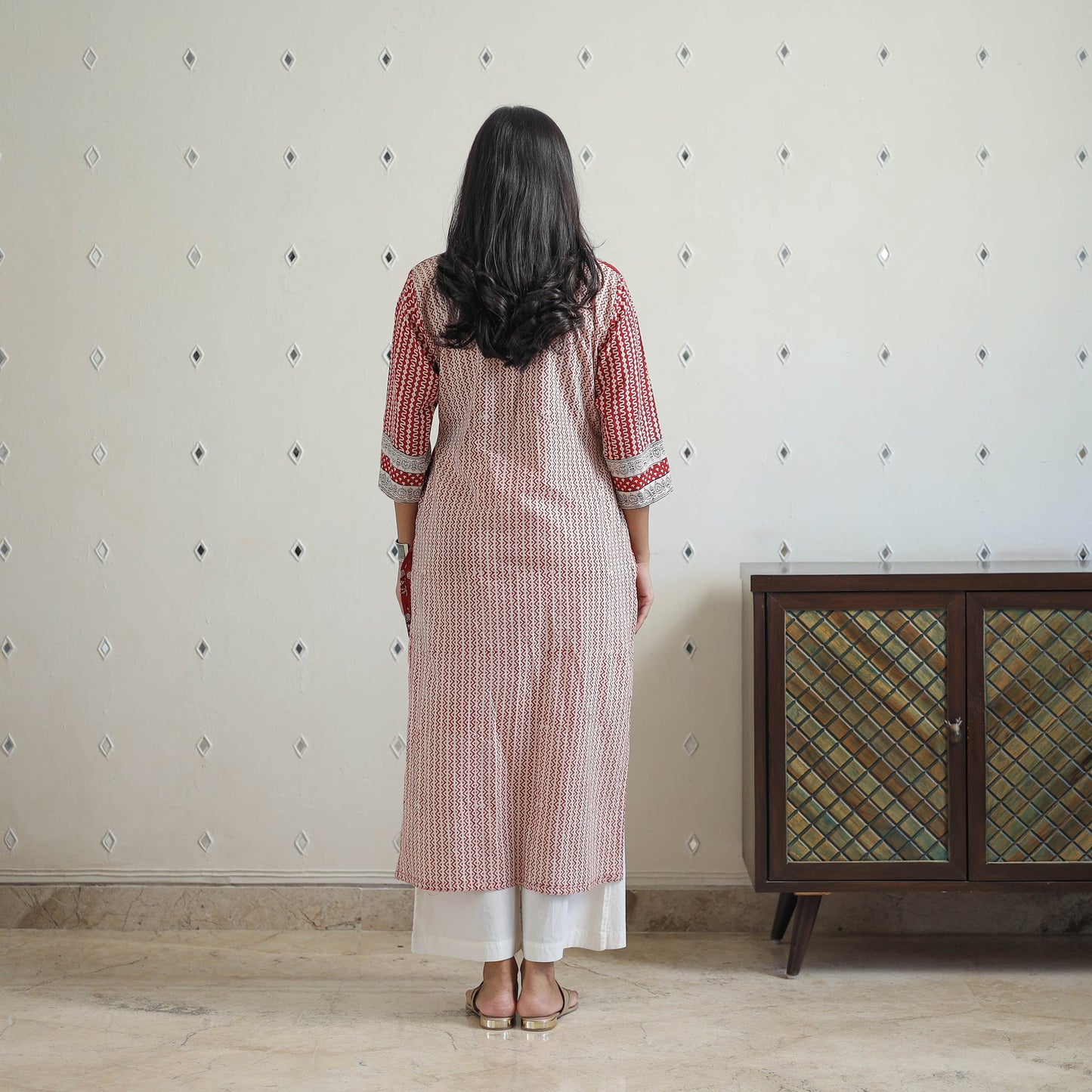 Buy Red Block Print Cotton Straight Bagh Kurta For Women