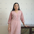  Red Block Print Cotton Straight Bagh Kurta for Women
