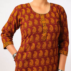Buy Block Print Cotton Straight Bagh Kurta For Women