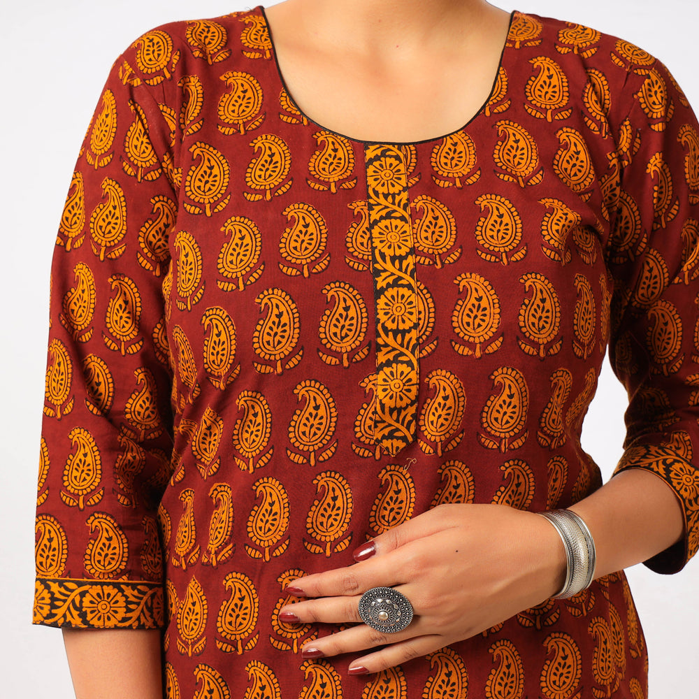 Buy Block Print Cotton Straight Bagh Kurta For Women