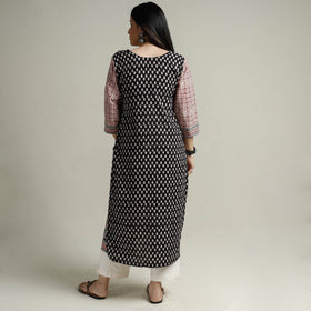 Red Block Print Cotton Straight Bagh Kurta For Women