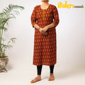 Buy Block Print Cotton Straight Bagh Kurta For Women